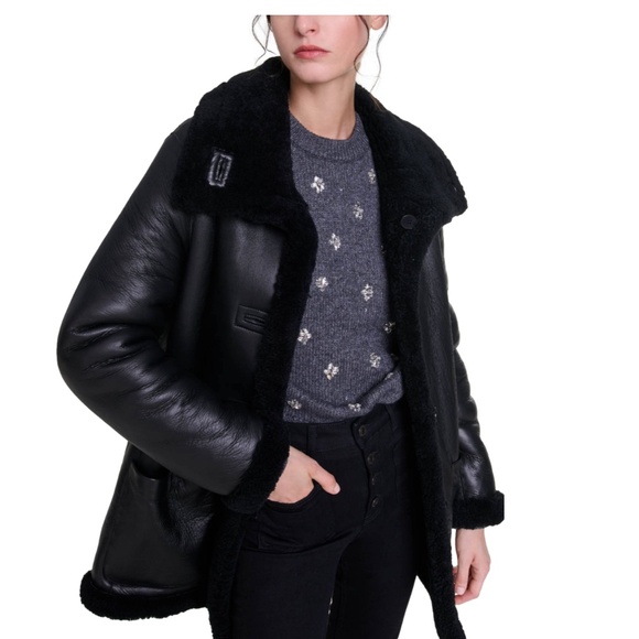 Maje Jackets & Blazers - Gold Reversible Shearling Jacket